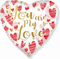 FM с рисунком 18" Сердце 201713 YOU ARE MY LOVE Фольга